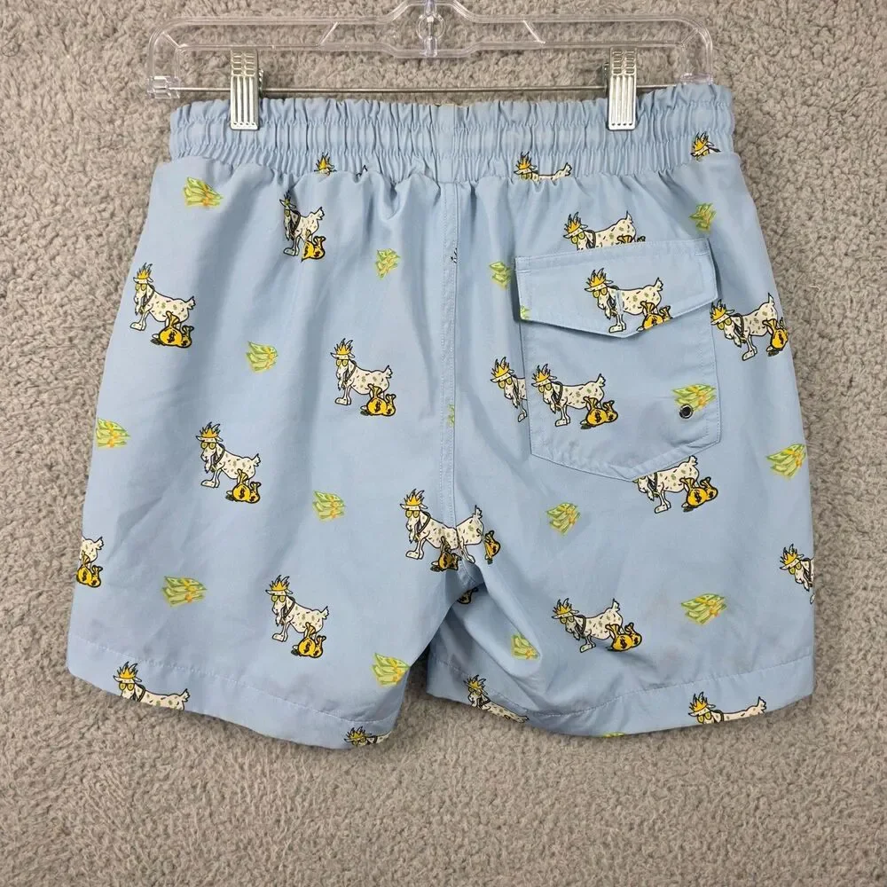 GOAT USA Boys Lined Swim Trunks Money Goat Print Blue Youth XL